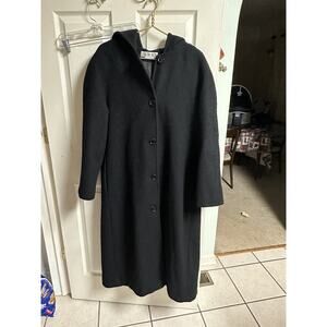 Women's Julia Klein Black Wool Trench Coat Pea Coat Sz Med 8 VNT With Pockets